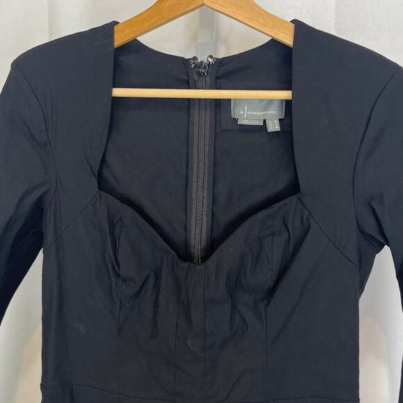 by ANTHROPOLOGIE Long Sleeve Sweetheart Slim Mini Dress LBD Stretch Black Size 6 - Picture 5 of 11